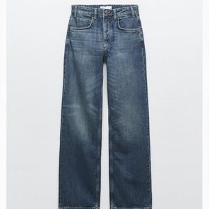 ZARA high waisted straight leg jeans faded blue size 14